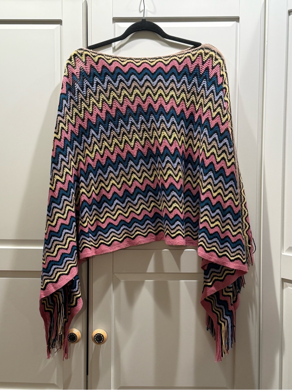 Missoni Multicolor Zigzag Knit Poncho in Pink, Blue, Yellow, Black